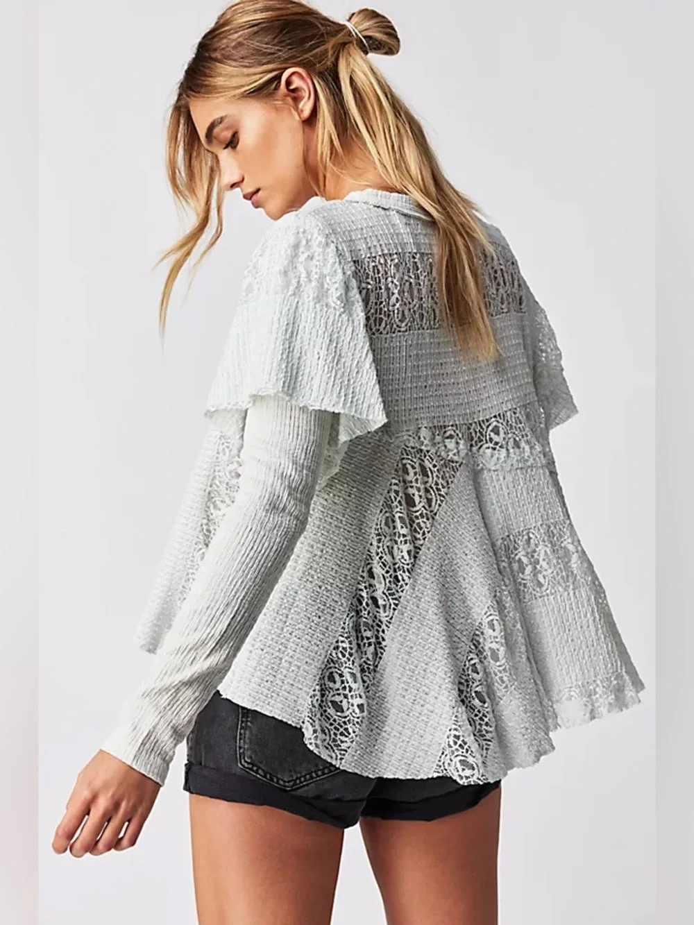 Free People Snowfall Tunic Top Lacy Romantic Soft Girl Boho Chic Coquette Airy